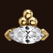 Marquise V Prong with Tri Bead Accent, 14k yellow gold, 3x1.5mm white CZ marquise